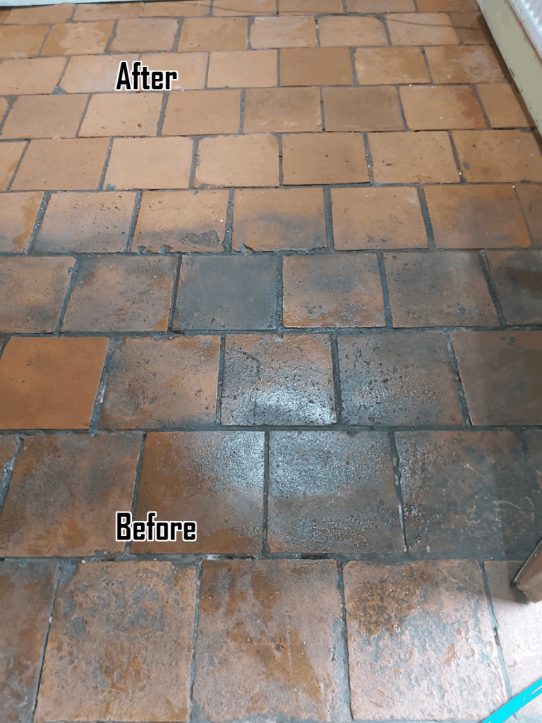 Terracotta tile cleaning, sealing and re-grouting in Pilsgate, Stamford 01780 490025